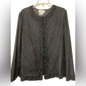 Laurence Kazar Black Sequin Long Sleeve Blouse